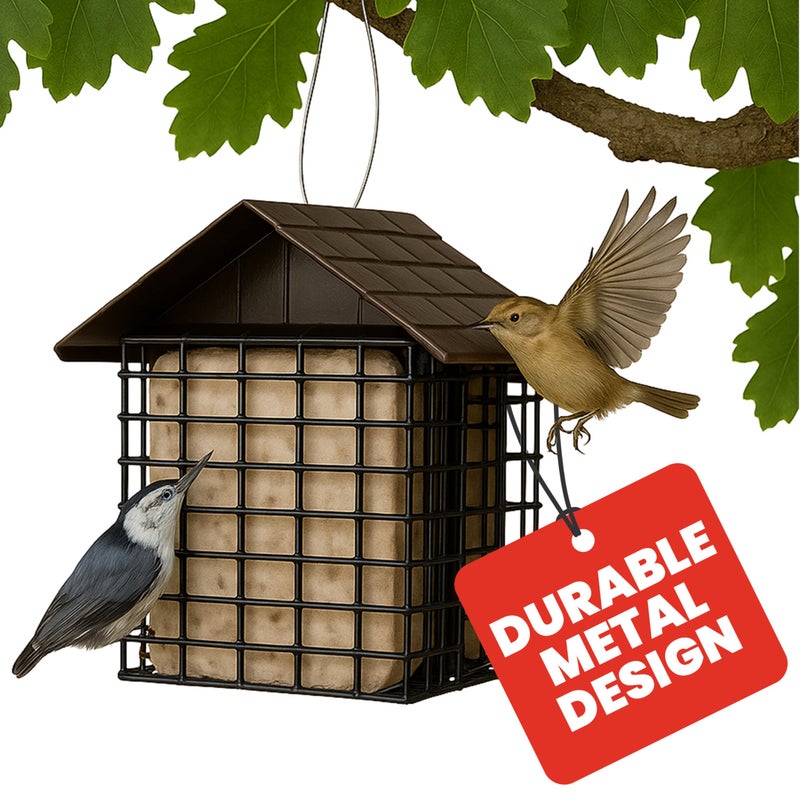 More Birds Double Suet Feeder with Weather Guard, 6.5" L X 4.25" W X 7.25" H, Brown - Image 1